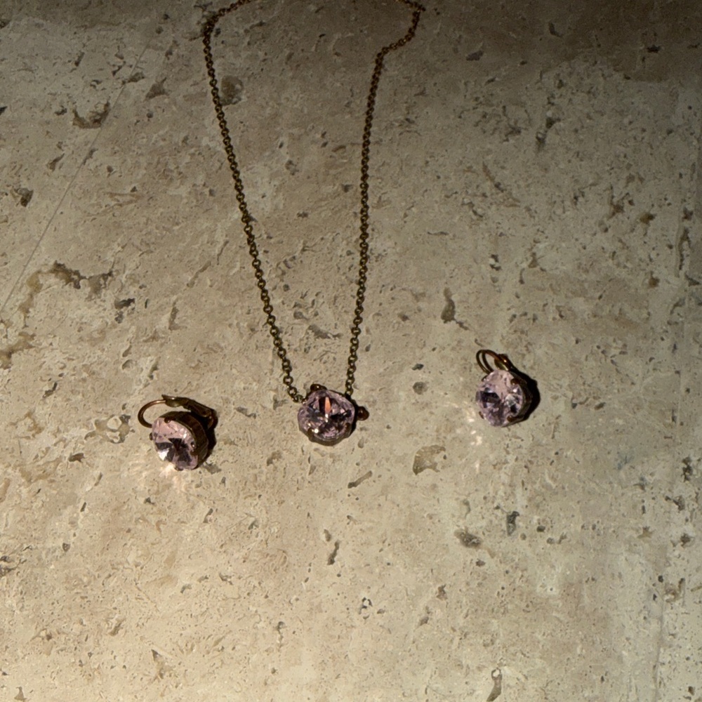 Sabika Pale Pink Crystal Necklace and Earrings Set - Picture 2 of 2